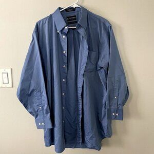 Stafford essentials the blazer shirt long sleeved button down blue cotton classi
